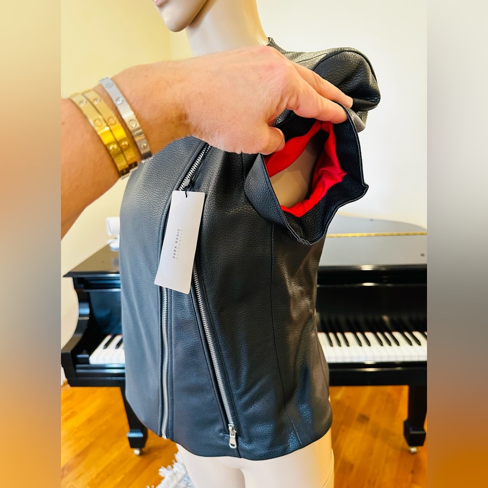 NWT RARE Minimalist Luxury Zara Short Sleeve Pebbled Faux Leather Moto Jacket - Picture 11 of 17